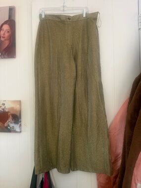 CeCe Metallic Olive Wide-Leg Palazzo Pants